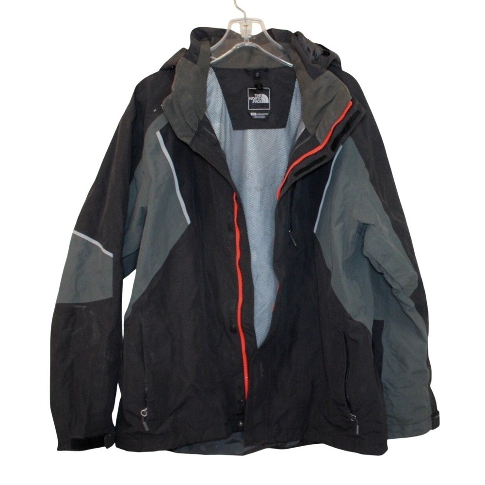 The North Face ski jacket men's Large black grey hooded vented